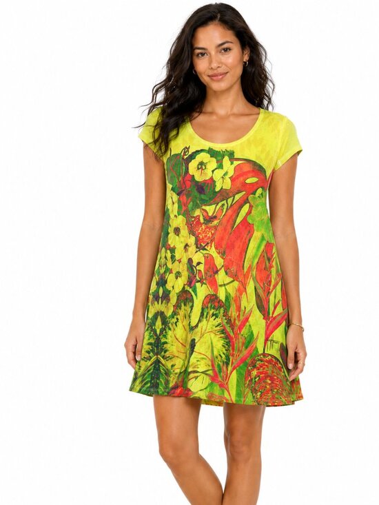 Guy Harvey Dresses & Skirts - Guy Harvey Tropical Fish Print Dress Yellow Green Short Sleeve Medium